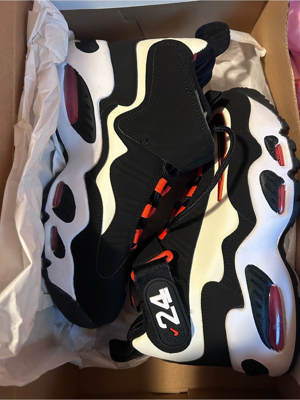 Nike Kids' High-Top Sneakers in Black, White & Red-Orange Accents